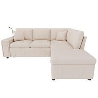 5-SITZER ECKSOFA Leinen Beige mit Schlaffunktion, USB, Type-C und Hocker - Beige, Holzwerkstoff/Kunststoff (213/184cm) - WISHDOR