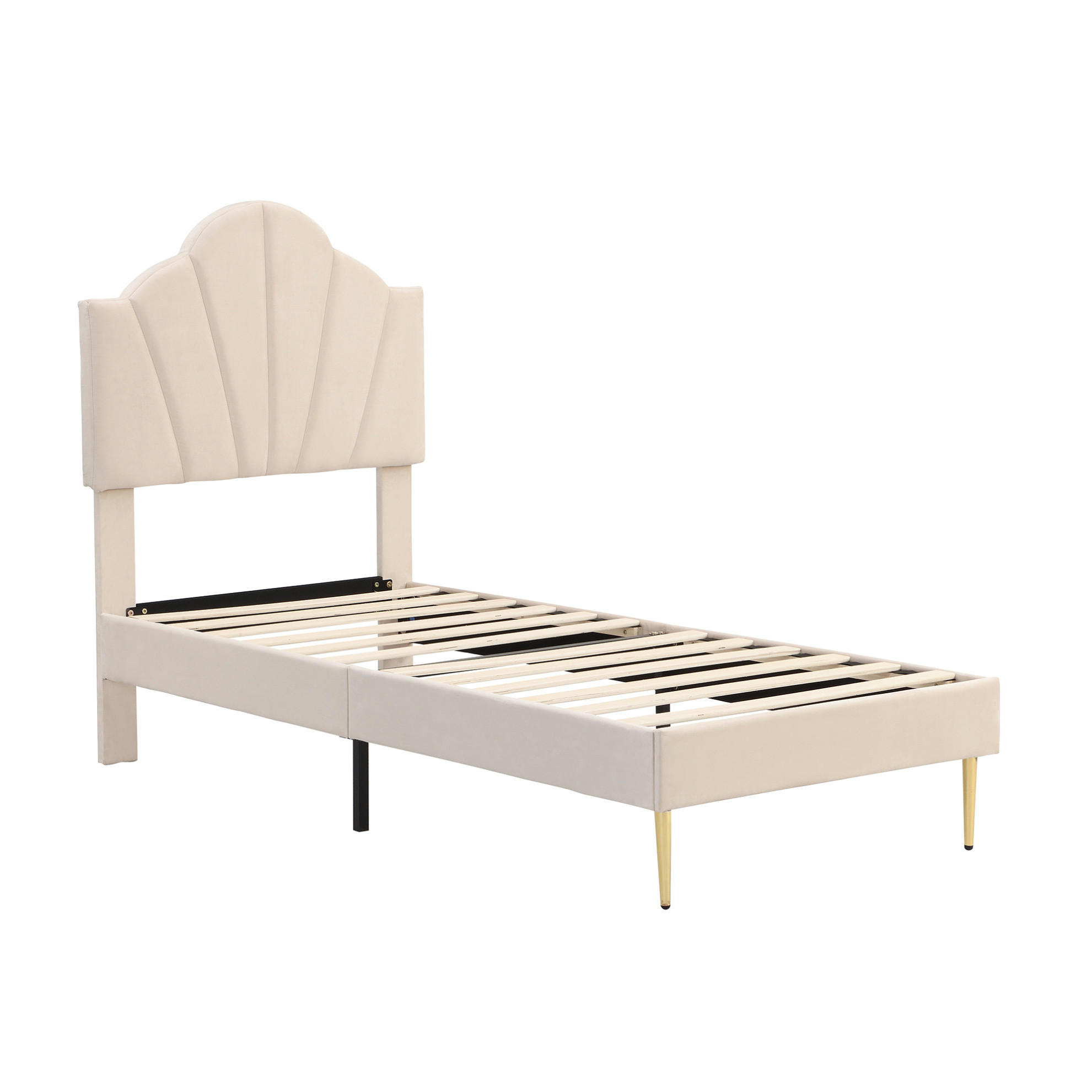 POLSTERBETT 90/200 cm Beige aus Samt mit verstellbarem Kopfteil - Beige, Textil (90/200cm) - Flora Grace