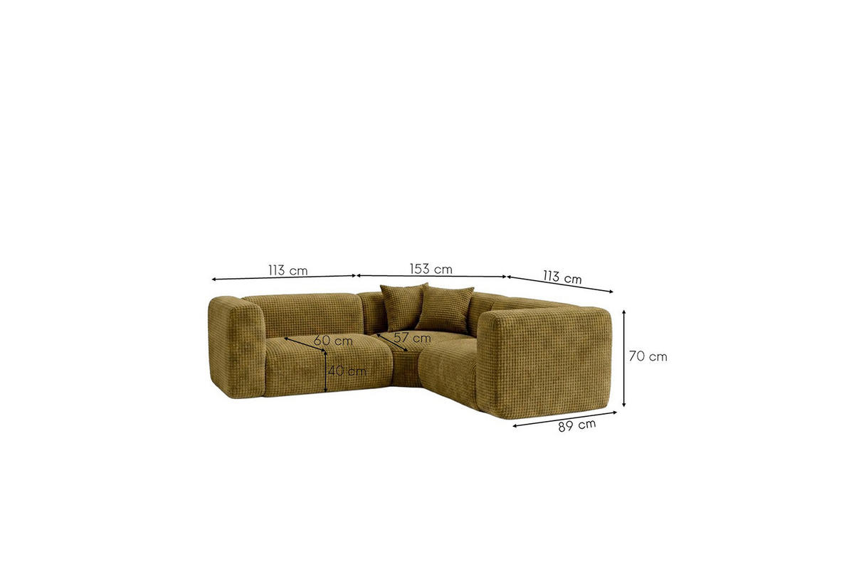ECKSOFA Modulares, Corner mini, Chenille-Stoff Cremona, Olive, GRETA - Olivgrün, Holz (380/190cm) - Kaiser Möbel