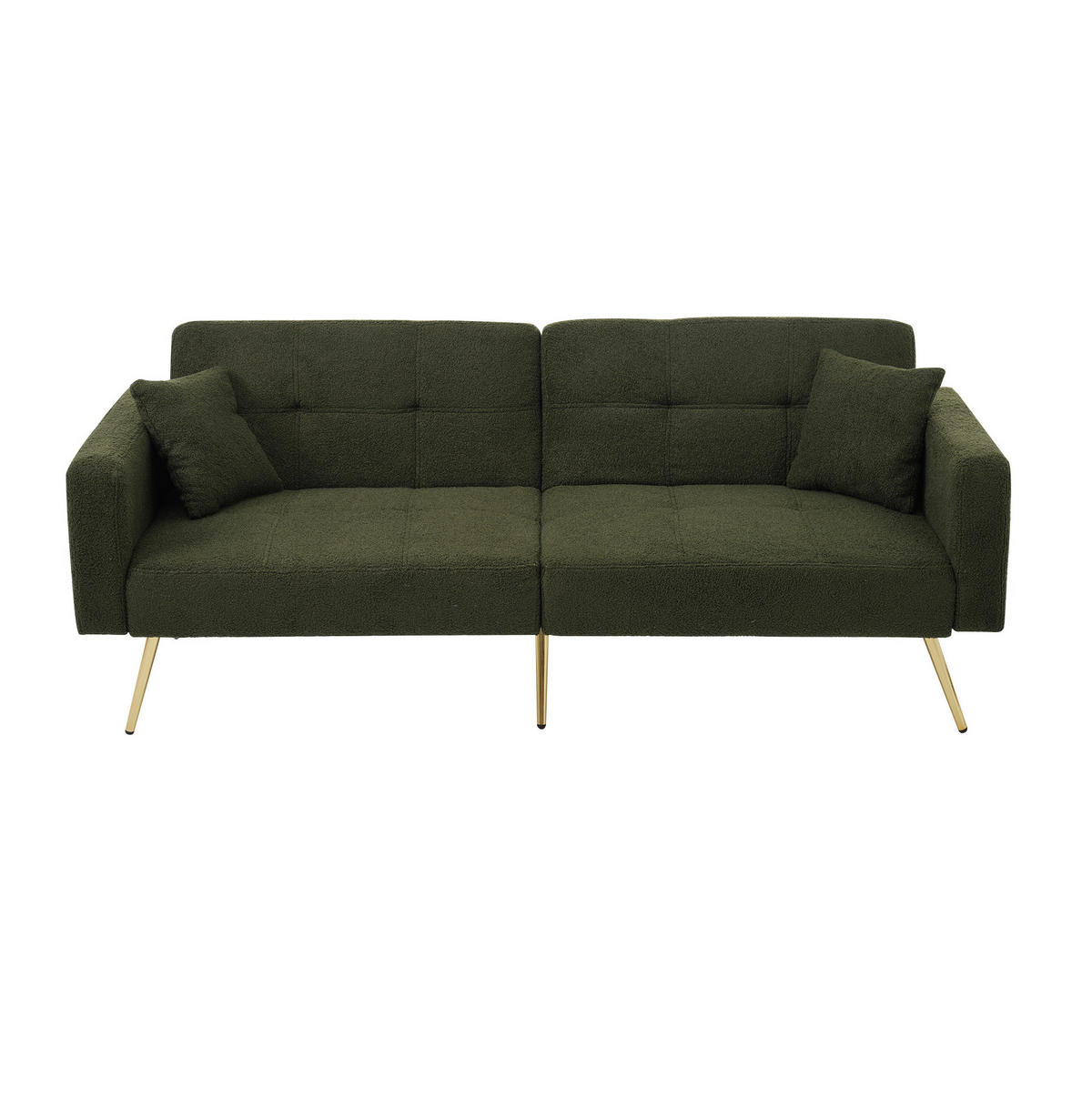 SCHLAFSOFA aus Lammwollstoff 175x64x72 cm Antikgrün mit verstellbarer Rückenlehne, Bettfunktion und Seitentaschen - Grün, Kunststoff (64/72/175cm) - Modfu