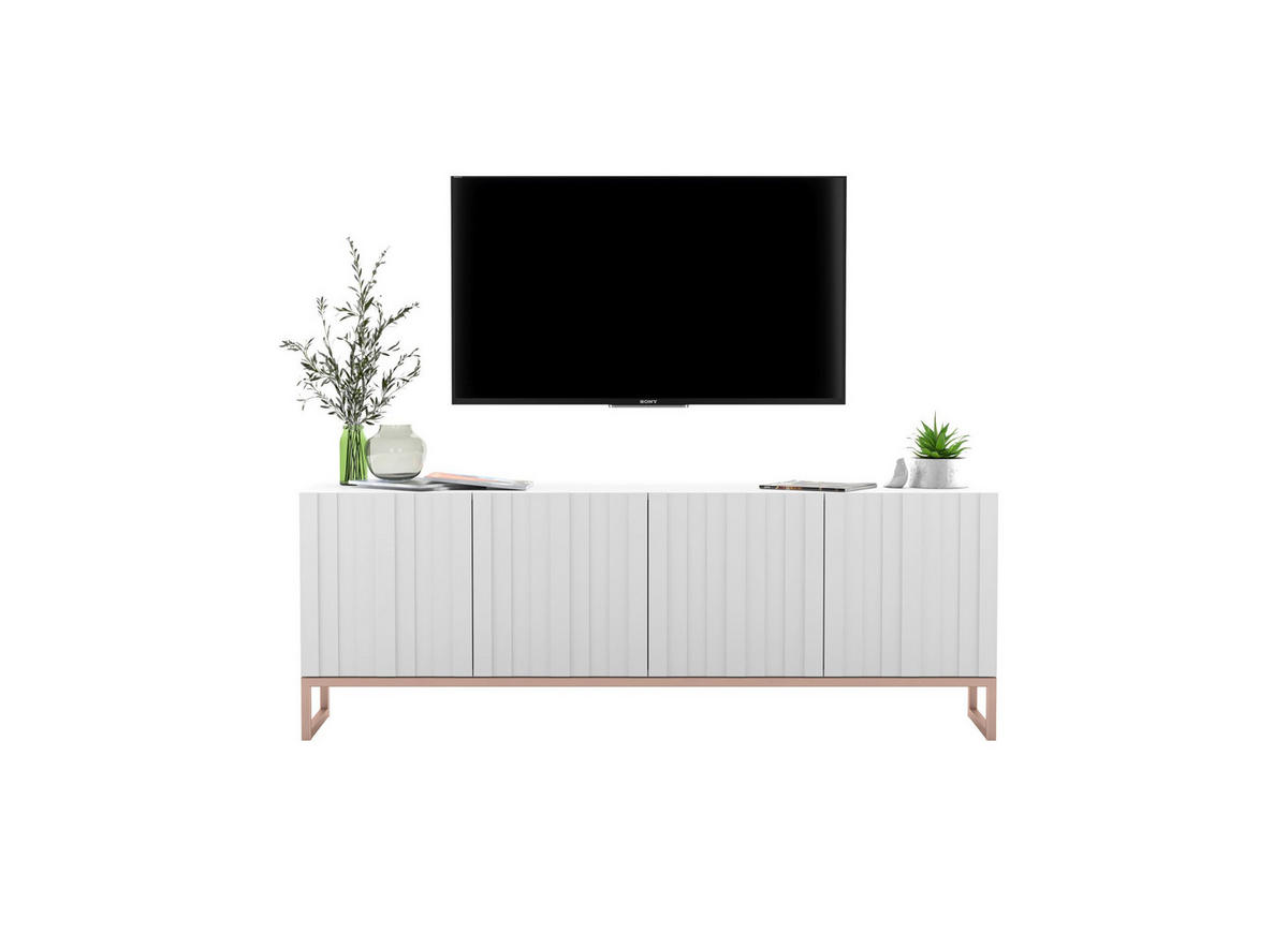 TV-SCHRANK Elpis Weiß Matt mit Metallrahmen 150 cm - Weiß/Kupferfarben, Holzwerkstoff/Metall (150/51.5/36.5cm) - Meble Lindner