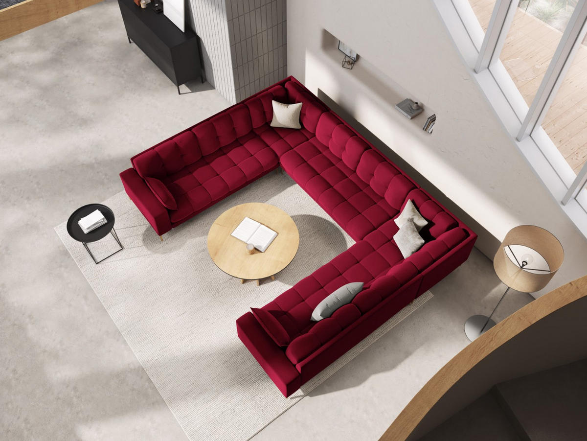 PANORAMASOFA Mamaia aus Samt rot 6 Sitzplätze - Rot, Textil (185/75/383cm) - Micadoni