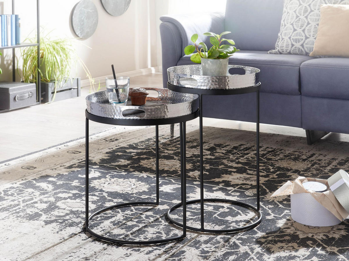 BEISTELLTISCH Aluminium Stahl Hammerstruktur Abnehmbare Platte NERA, Silber 38x38x45 cm - Silberfarben/Schwarz, Metall (38/38/45cm) - KADIMA DESIGN