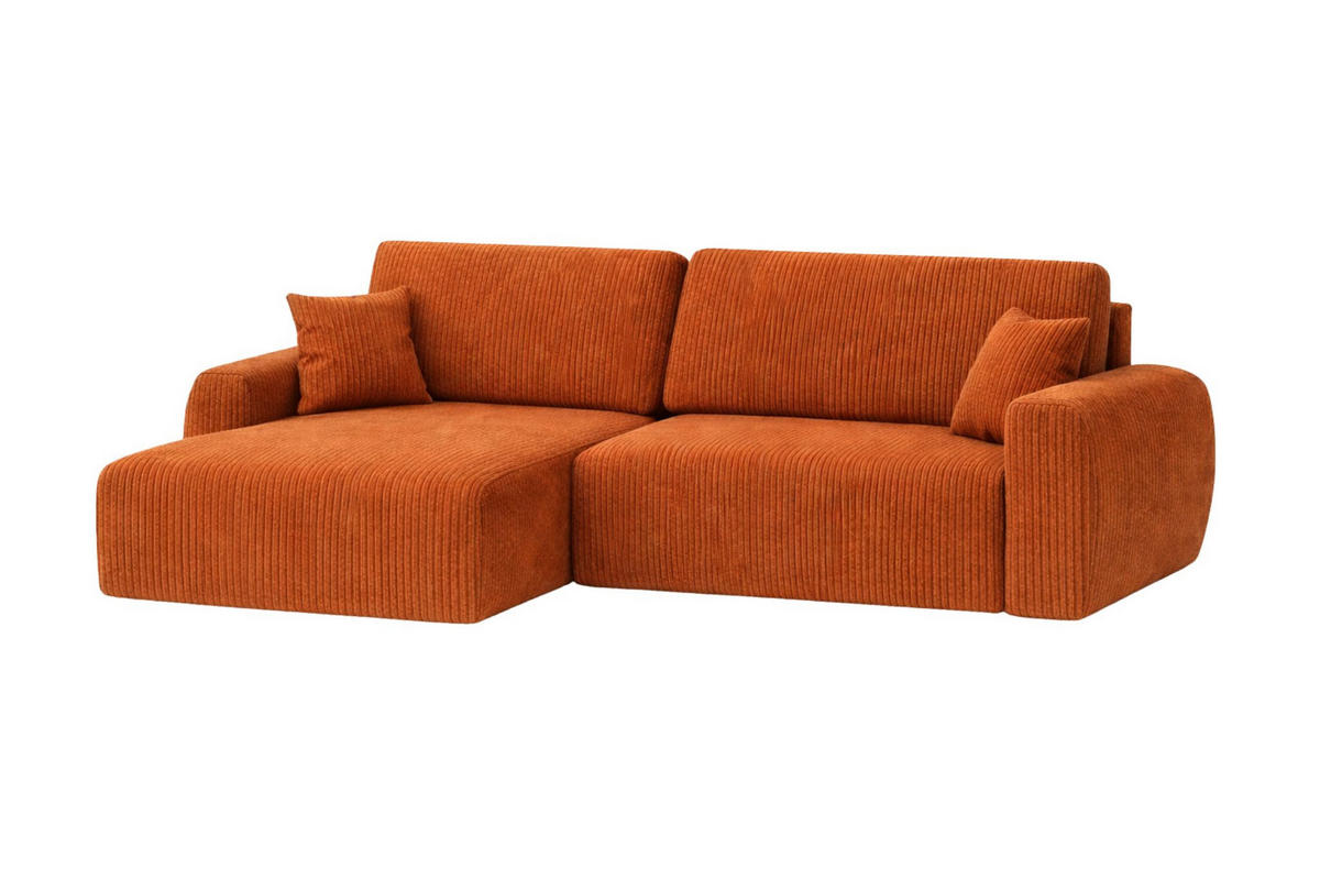 ECKSOFA Mit Schlaffunktion Ariel L, Cordstoff, Stoff Poso, Kupfer, Links - Orange, Holz (250/142cm) - Kaiser Möbel