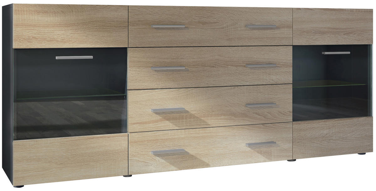 SIDEBOARD Carlos Eiche sägerau - Eiche San Remo, Holzwerkstoff (166/72/35cm) - Vladon