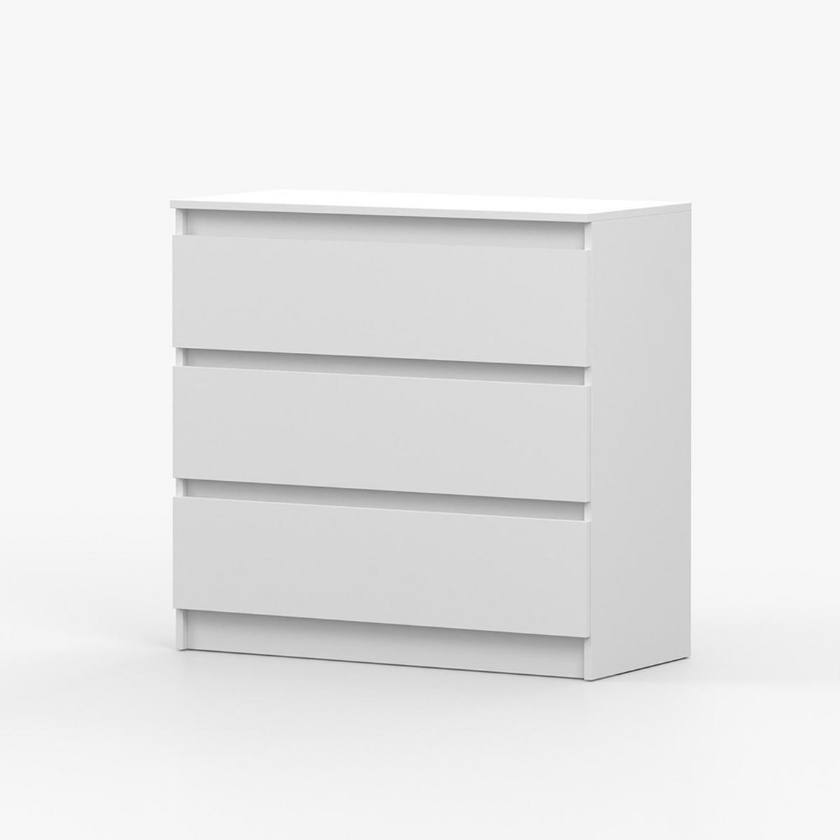 KOMMODE SOLO 3S, Schlafzimmer, Sideboard Anrichte 90 cm Weiß/Weiß, drei Schubladen, grifflos - Weiß, Holzwerkstoff (90/86/42cm) - imoebel24