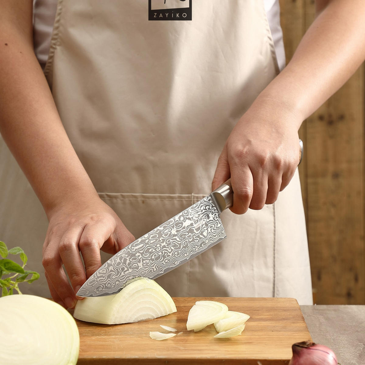 CHEFMESSER 20 cm - Birkefarben, Holz/Metall (34cm) - Zayiko