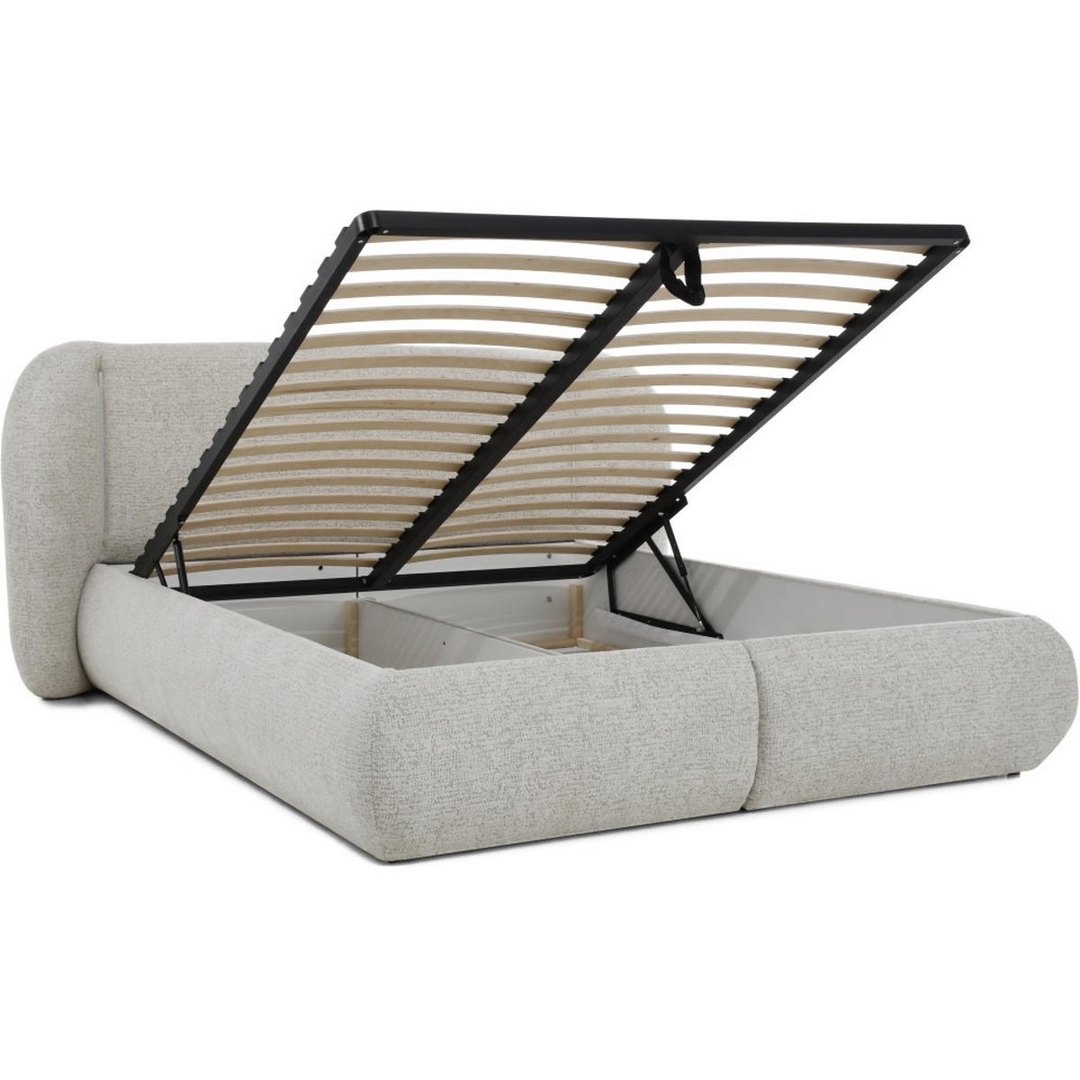 POLSTERBETT Corfu mit LED-Beleuchtung, mit Bettkasten, rundliche Formen, 140x200, Hellgrau - Hellgrau, Textil/Metall (140/200cm) - Beautysofa