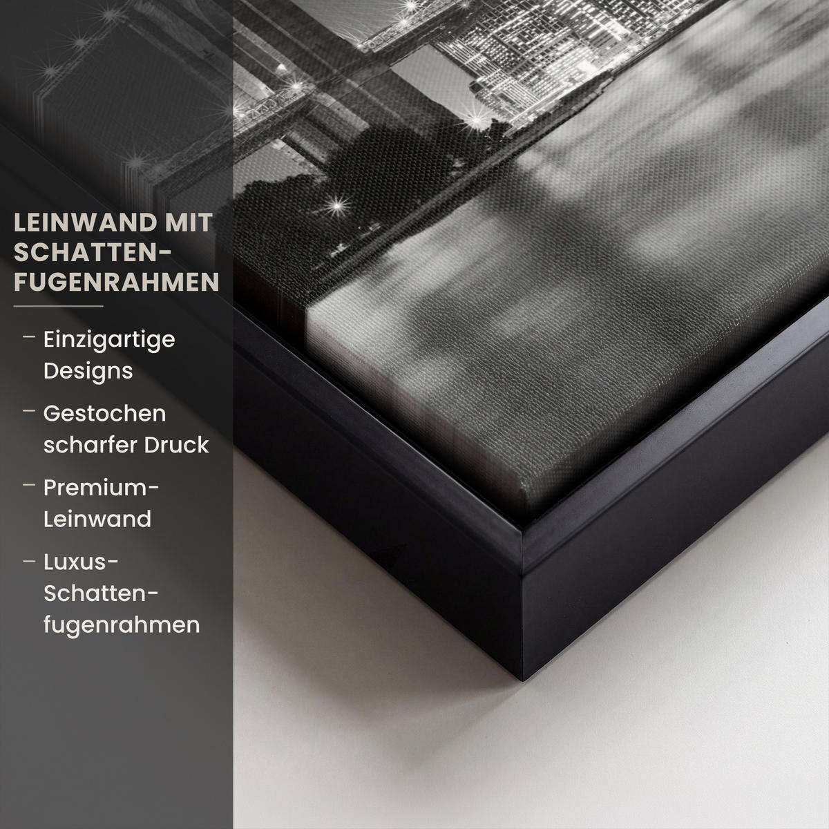 LEINWAND Bilder mit Rahmen - New York - Brücke - Brooklyn - Schwarz und weiß - Architektur - 30x20 - Schwarz, Textil (30/20cm) - MuchoWow