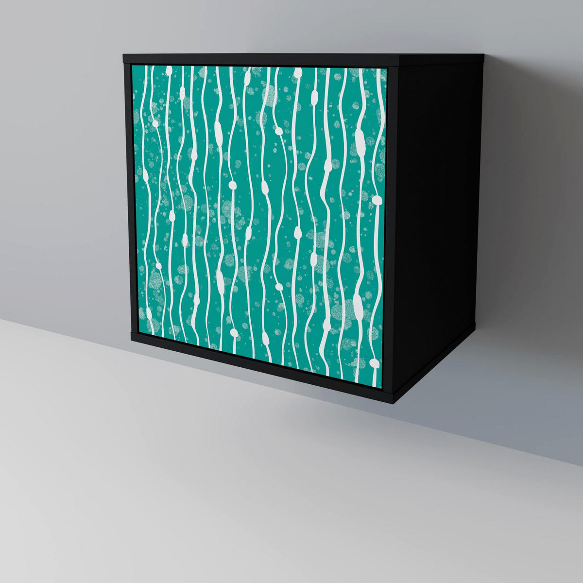 SIDEBOARD TURQUOISE RAIN, Schwarz, 57,5x42x72,5 cm, Schwarze Metallfüße - Multicolor/Schwarz, Holzwerkstoff/Metall (57.5/72.5/42cm) - SpaceRebels