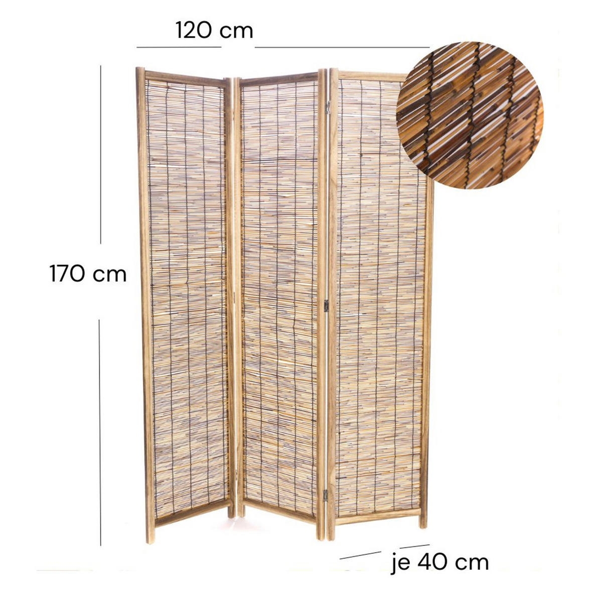 RAUMTEILER Viva 3-tlg. Schilfrohr - Naturfarben, Naturmaterialien (120/170/2cm) - CREEDWOOD
