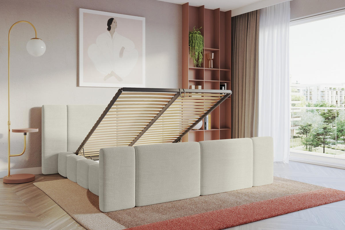 POLSTERBETT mit Bettkasten, Fußteil und Lattenrost, Boxbett ohne Matratze - NILO-Z 180x200 Creme - Beige, Holzwerkstoff/Textil (180/200cm) - ALTDECOR