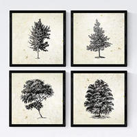 POSTER Set mit 4 Blättern der Bäume struktur 20x20cm Schwarzer Rahmen - Schwarz, Papier (20/3cm) - Nacnic