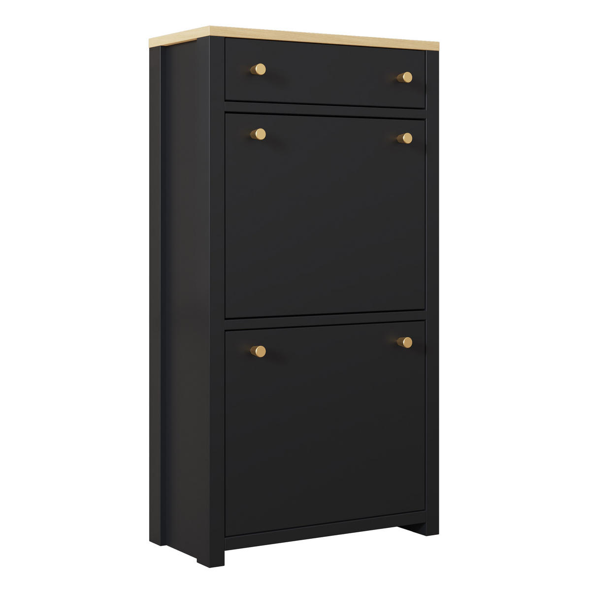 SCHUHSCHRANK Schwarz Holzoptik 2 Klappen Schublade Modern - Schwarz, Holzwerkstoff (50/95/25cm) - FLIEKS