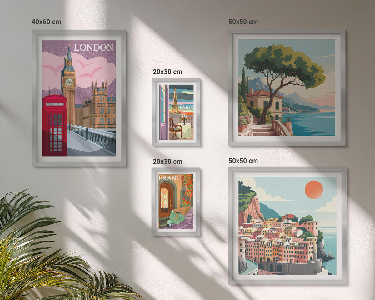 BILDER SET 5er Set - 50x50 cm & 20x30 cm & 40x60 cm Silberner Rahmen - Obstposter Zitronen Orangen - Silberfarben, Kunststoff (40/60cm) - TULUP