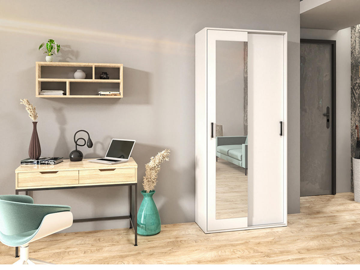 GARDEROBENSCHRANK Vanessa I 90 cm mit Spiegel, weiß - Weiß, Kunststoff (90/205/40cm) - Margaret Hadas24