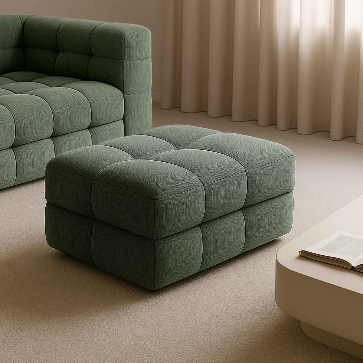 HOCKER, Grün - Grün, Textil (72/45/91cm) - Oviala