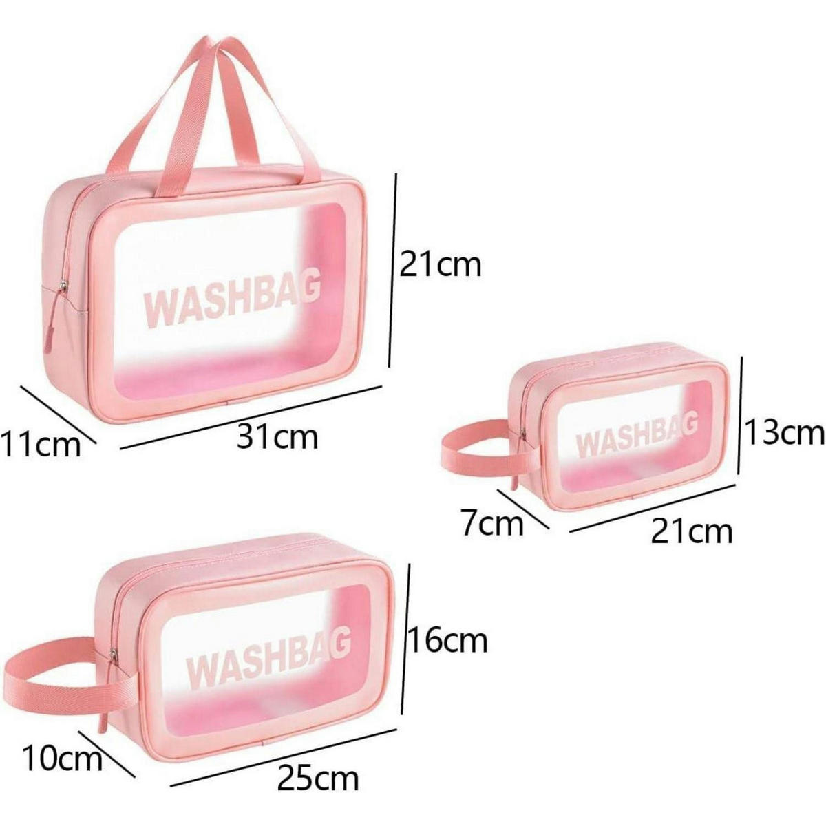 KOSMETIKTASCHE 3-teiliges Set Transparent Rosa - Rosa, Kunststoff (11/211/31cm)