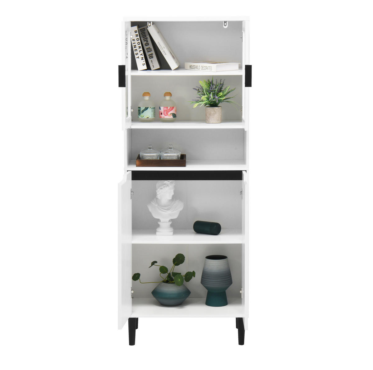 VITRINE 60/35/160 cm aus MDF mit Glastüren verstellbarem Einlegeboden und Kippschutz, Weiß - Weiß, Holzwerkstoff (60/160/35cm) - Redom