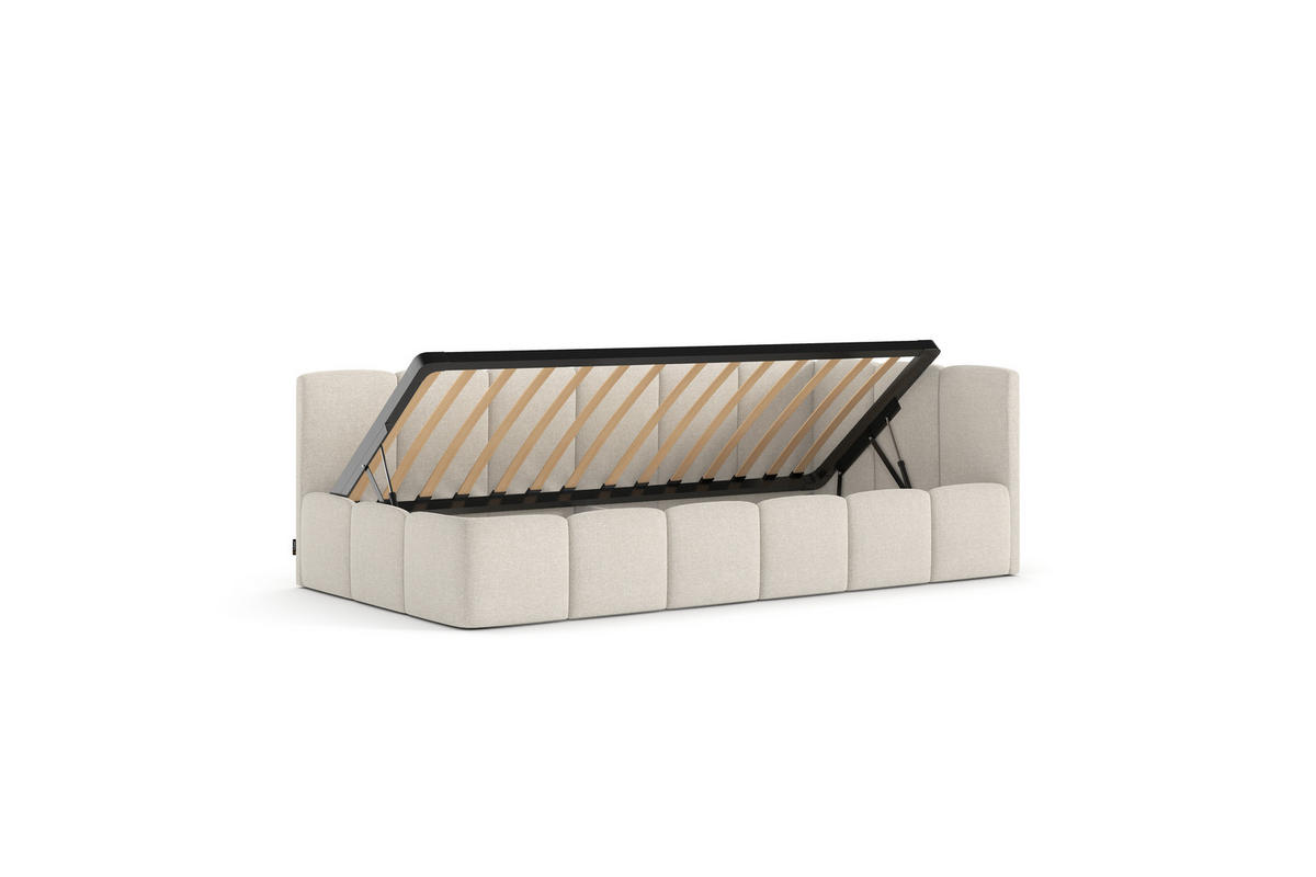 POLSTERBETT AURO mit Bettkasten, Einzelbett, rechts - 90x200 cm - Kaschmir/Beige, Holz/Textil (90/200cm) - mybed.