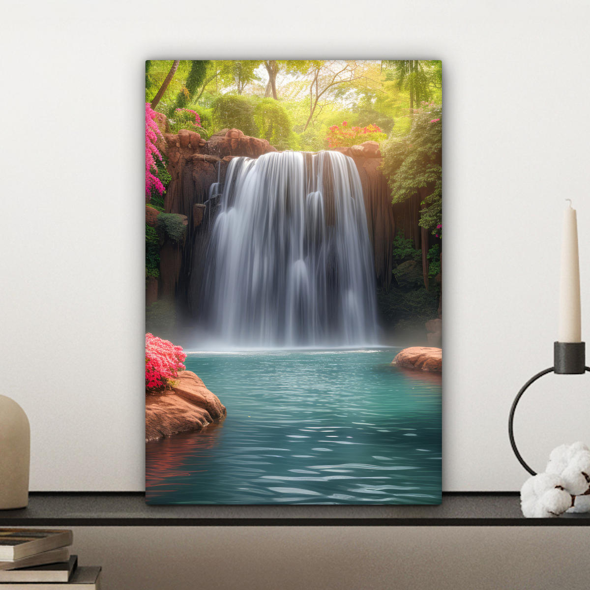 LEINWANDBILD Wasserfall - Natur - Pflanzen - Dschungel - Wasser 20x30 cm - Grün, Textil (20/30cm) - MuchoWow