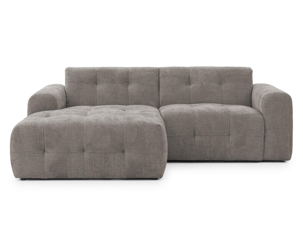 ECKSOFA Kozy im Bumpy-Design mit fester Rückenlehne aus weichem Taupe Chenille-Stoff - Ottomane links - Taupe/Schwarz, Holz/Kunststoff (161/234cm) - S-Style Möbel