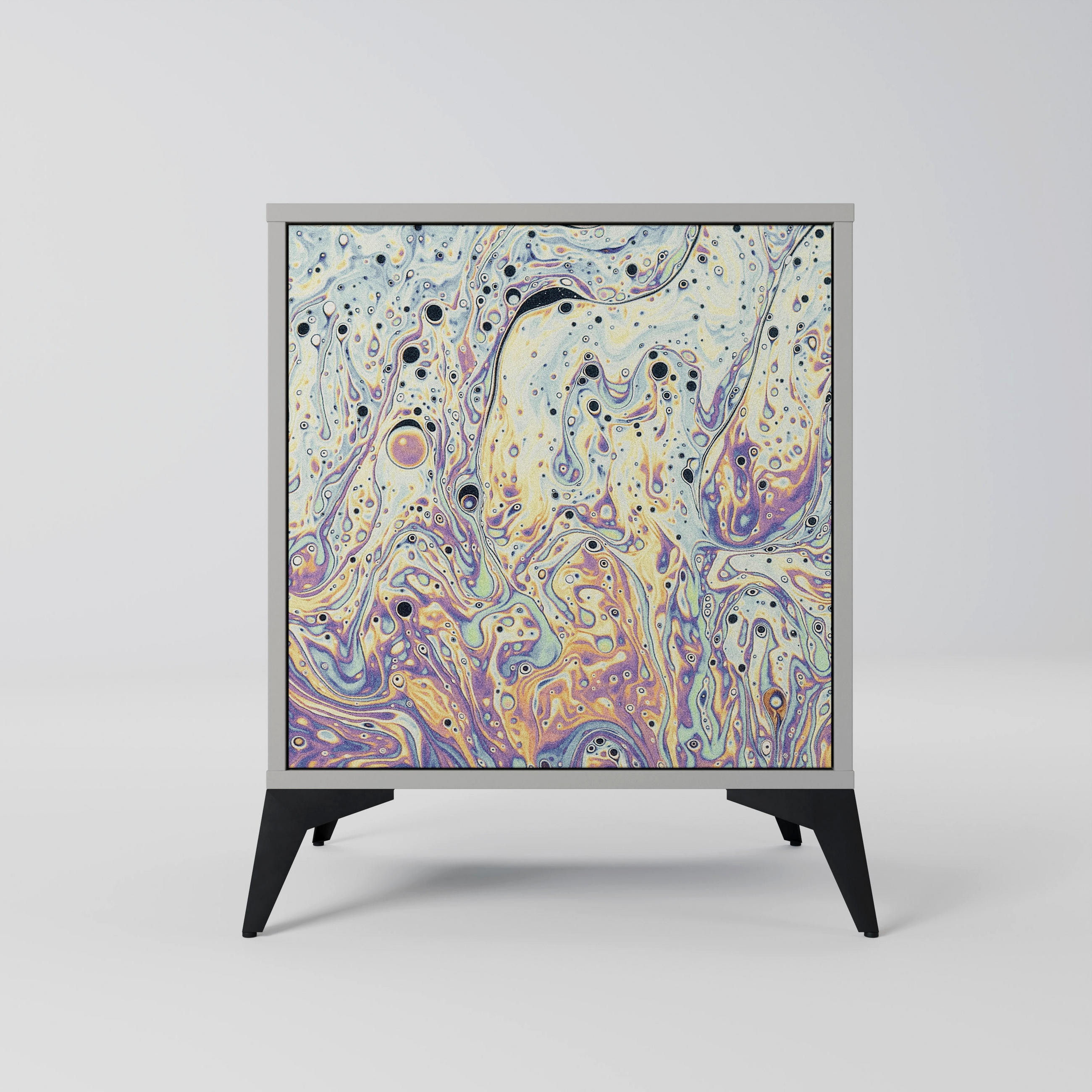 SIDEBOARD MOSAIC OF COLORS, Grau, 57,5x42x70,5 cm, Schwarze Metall-Sternfüße - Multicolor/Schwarz, Holzwerkstoff/Metall (57.5/70.5/42cm) - SpaceRebels