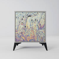 SIDEBOARD MOSAIC OF COLORS, Grau, 57,5x42x70,5 cm, Schwarze Metall-Sternfüße - Multicolor/Schwarz, Holzwerkstoff/Metall (57.5/70.5/42cm) - SpaceRebels