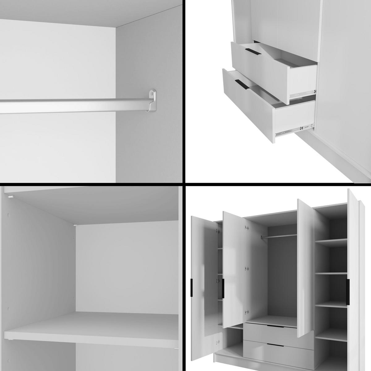 KLEIDERSCHRANK mit Flügeltüren KOLIN 200x200cm Weiß / Weiß - Weiß, Holzwerkstoff (200/200/51cm) - ALTDECOR