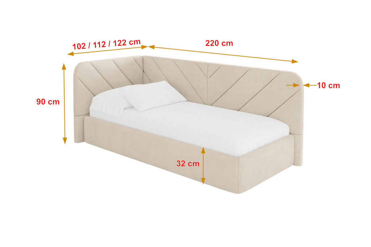 EINZELLBETT Jugendbett mit Bettkasten und Matratze H3/H4, Rechts - FIKY 80x200 Beige - Kaschmir, Holzwerkstoff/Textil (80/200cm) - ALTDECOR