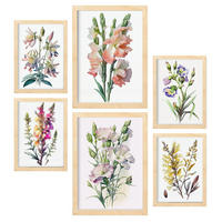 POSTER Set Mit 6 Wilde Blumen Vollfarbige Natur Und Botanikdrucke Mit Blumenmotiven Auf Reinweißen Hintergründen A3 & A4 Rahmen Aus Hellem Holz - Beige, Papier (29/3cm) - Nacnic