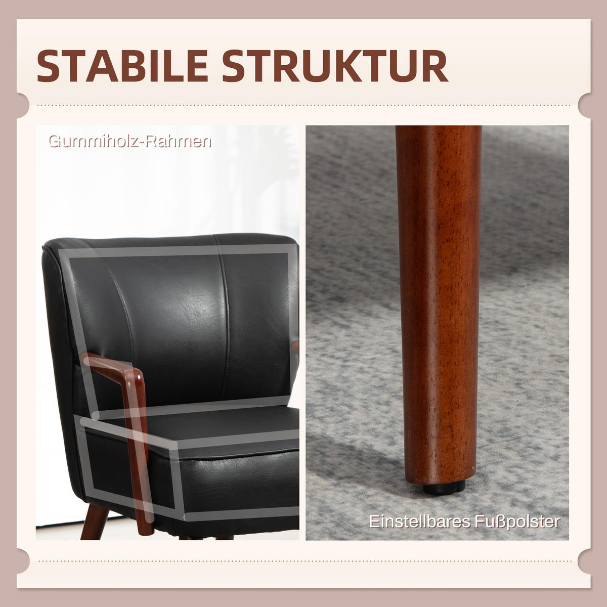 POLSTERSTUHL, gepolsterter Akzentstuhl mit Armlehnen, Holzbeine, Schwarz - Schwarz, Kunststoff (77/80/67cm) - HOMCOM