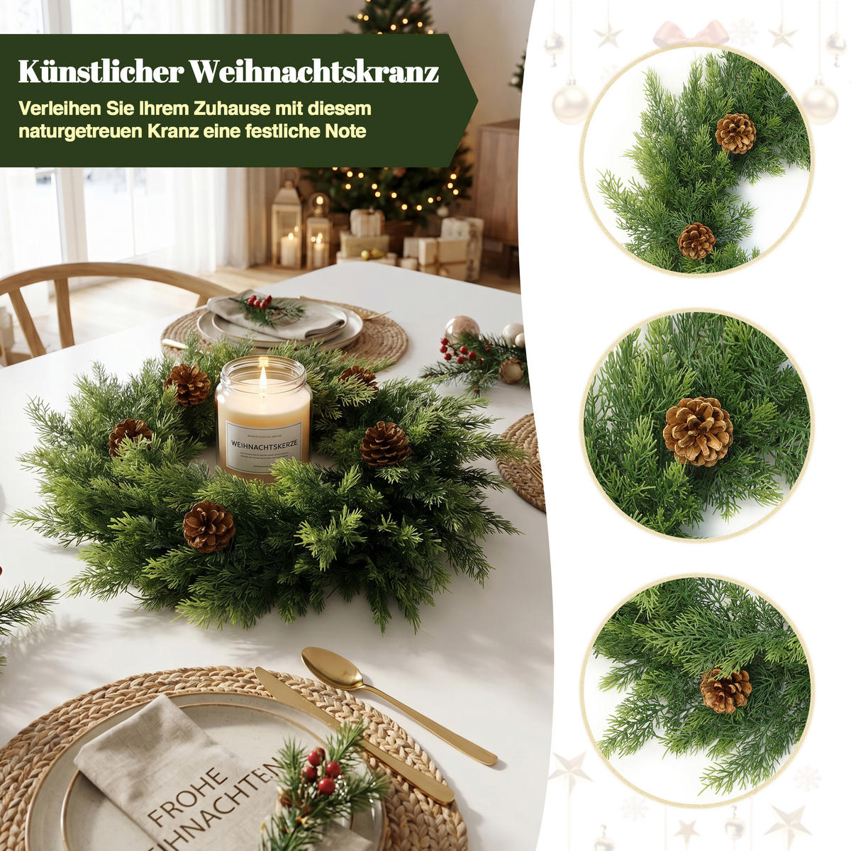 WEIHNACHTSKRANZ HTHD0296 - Grün, Kunststoff (52cm) - Hometopia