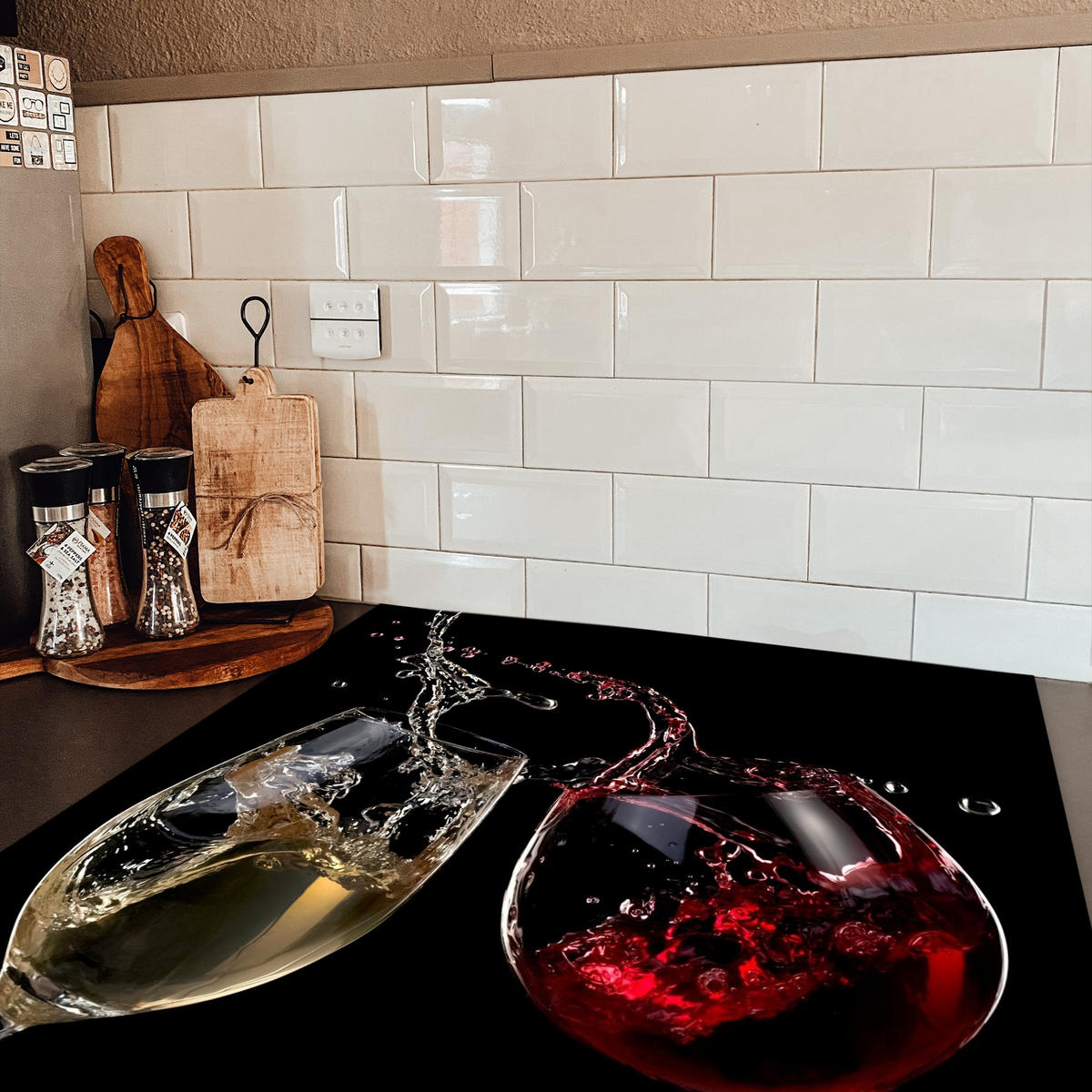 HERDABDECKPLATTE Rotwein - Weißwein - Glas - Schwarz 78x78 cm - Weinrot, Kunststoff (78/0.2/78cm) - MuchoWow
