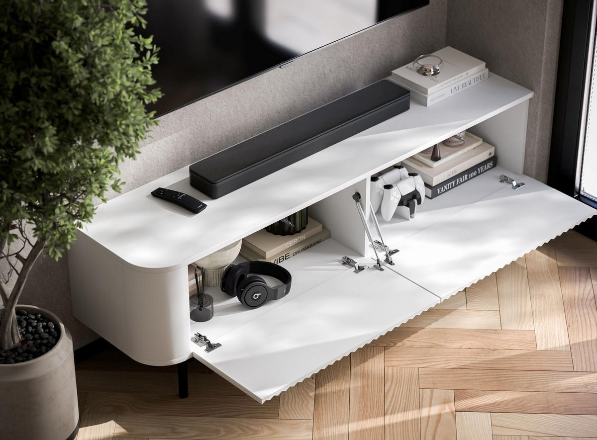 TV komoda Aurora matná biela 140 cm s kovovým rámom - čierna/biela, kov/kompozitné drevo (140/44/35cm) - Meble Lindner