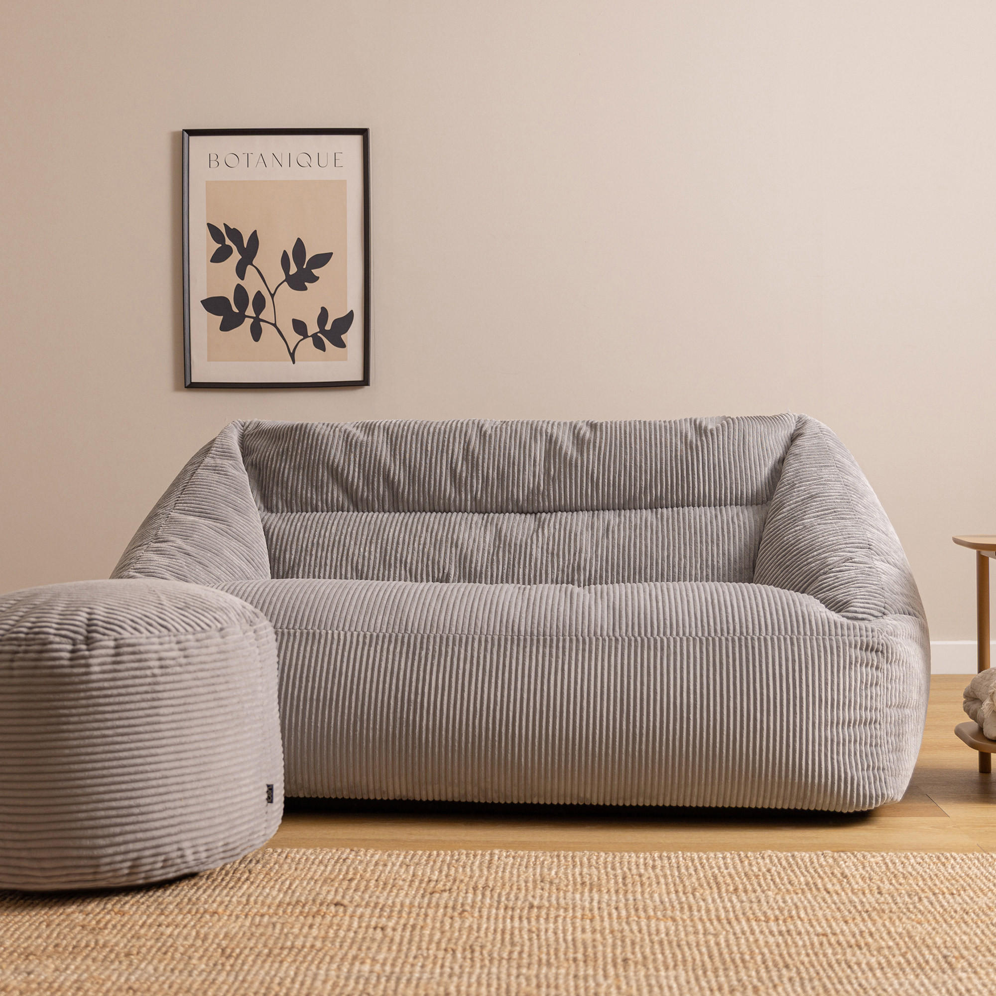 SITZSACK Sofa mit rundem Hocker - Grau, Textil (160/70/93cm) - icon