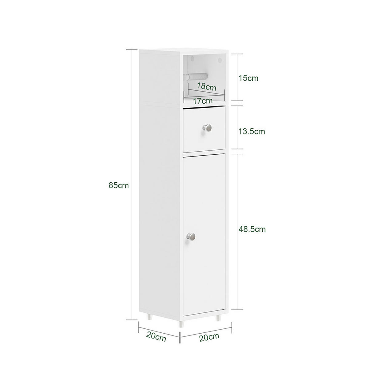 SCHMALER Badezimmerschrank mit Toilettenpapierhalter BZR219-W - Ahornfarben, Fell (20/85/20cm) - SoBuy