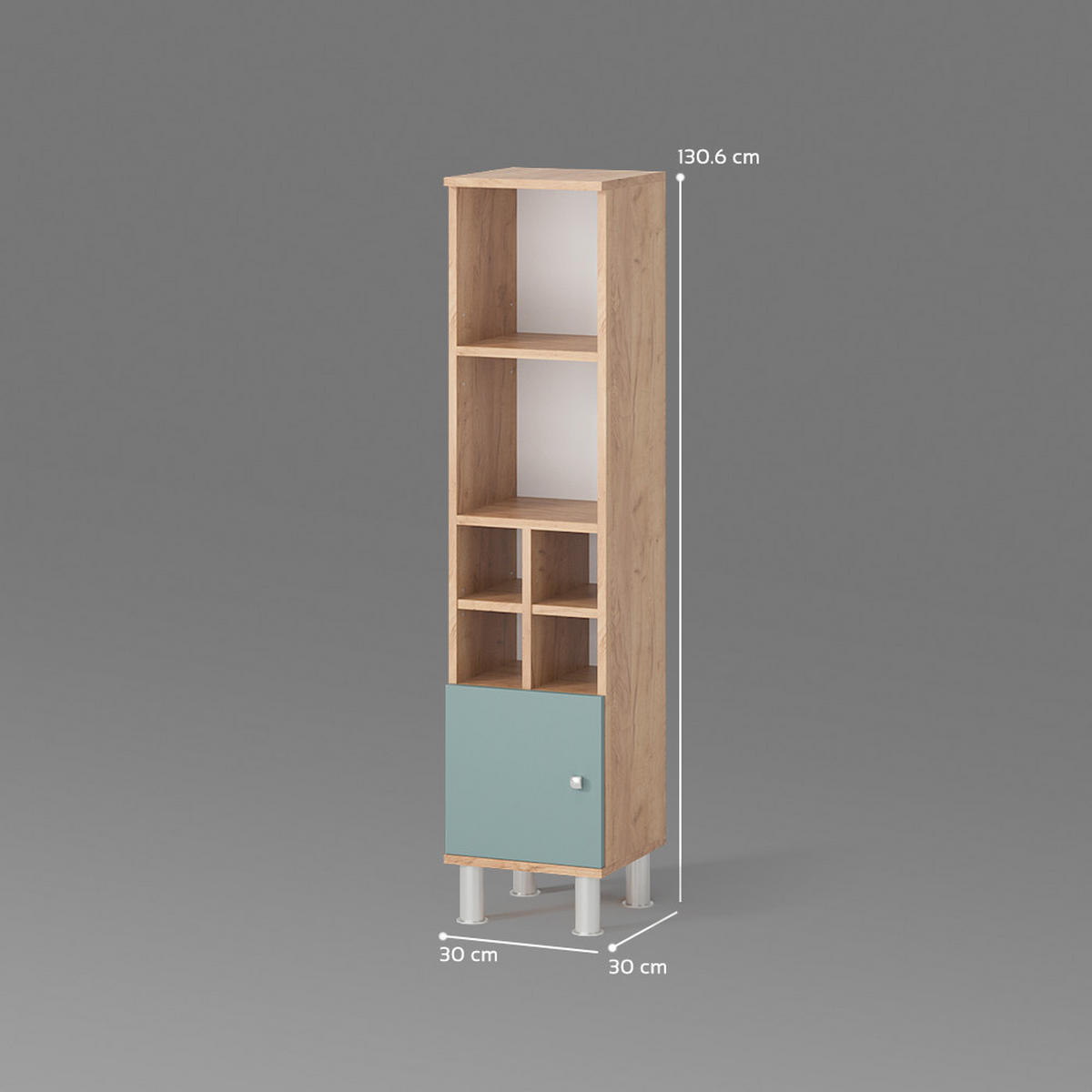 MIDISCHRANK Fucino Grün 30 x 130.6 cm kleine Tür - Honigeiche/Grün, Holzwerkstoff (30/130.6/30cm) - Livinity®
