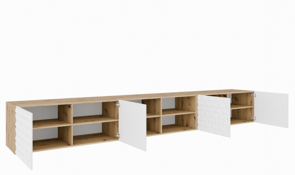 TV-SCHRANK Weiß ALI Offene Mit Regalen Mit Dekorativen Fronten Artisan+ 300 cm - Weiß/Braun, Holzwerkstoff (300/41/40cm) - Sepro Meble