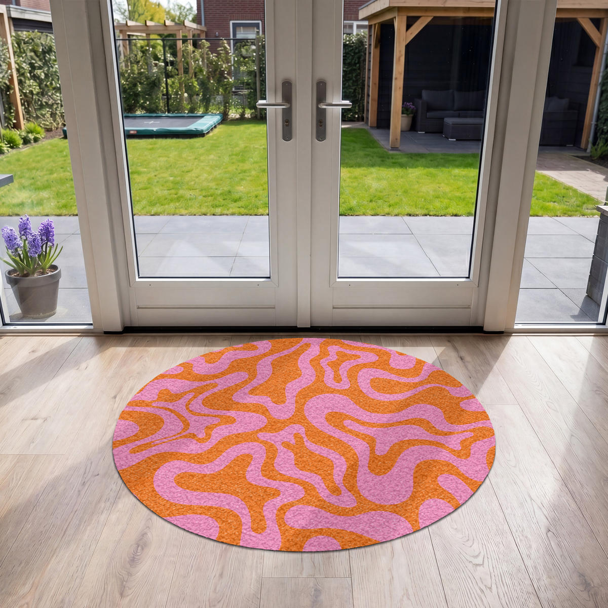 FUSSMATTE Muster - Rosa - Orange - Abstrakt - Modern Türmatte 120x120 cm - Pink, Kunststoff (120/120cm) - MuchoWow