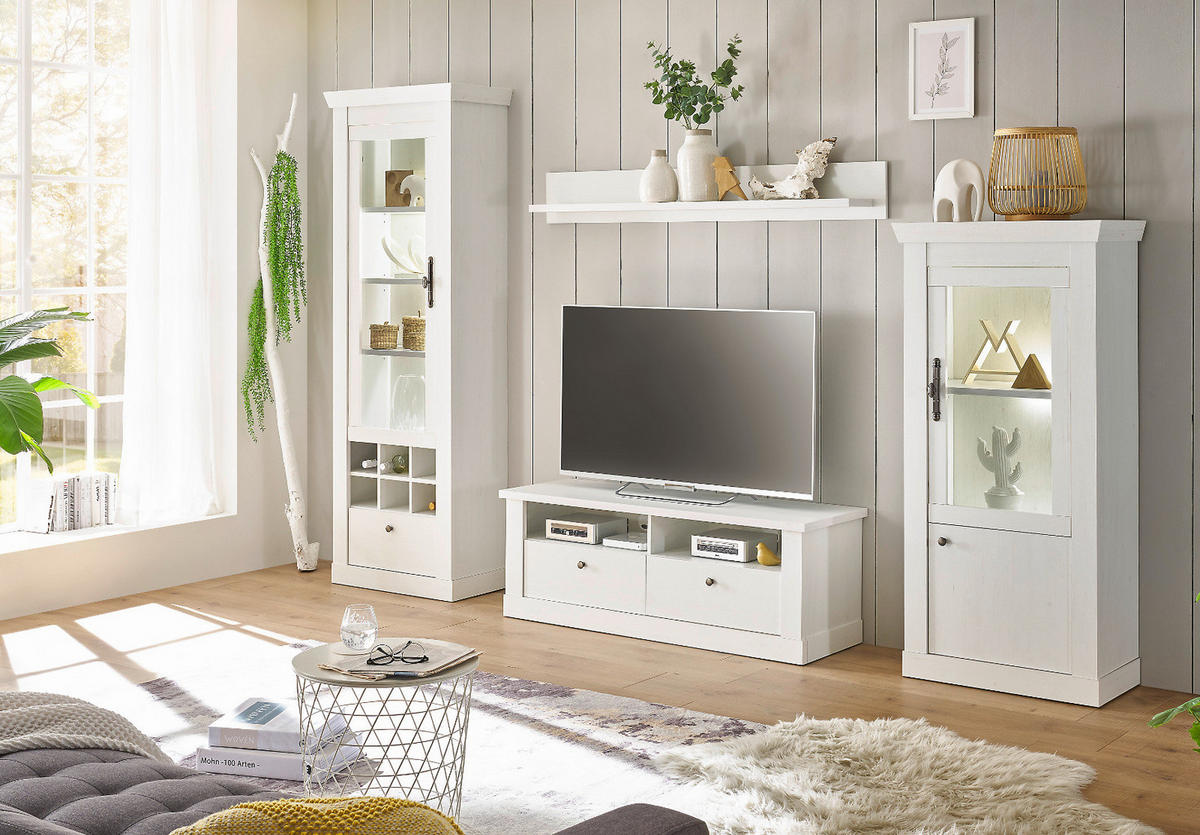VITRINE weiß Pinie Landhaus, Vitrinenschrank 70 x 146 cm, Soft-Close-Funktion - Weiß, Holzwerkstoff/Kunststoff (72/146/38cm) - Furn.Design