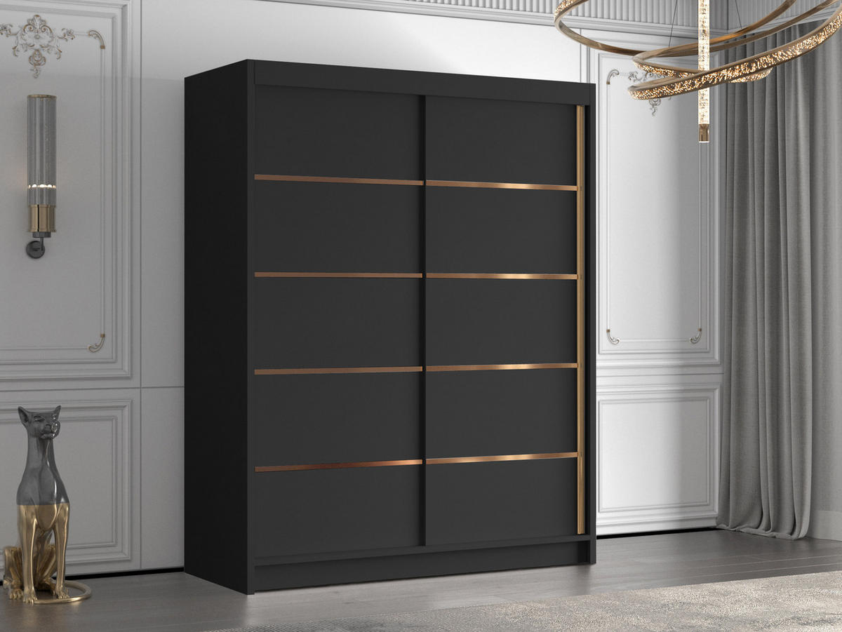 SCHIEBETÜRENSCHRANK Flavio IV - Goldfarben/Schwarz, Holzwerkstoff/Metall (150/200/58cm) - MIRJAN24