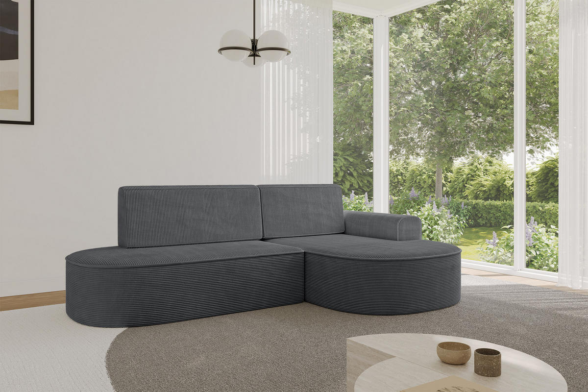 ECKSOFA mit Schlaffunktion und Bettkasten Ottomane Rechts MARI-L1-S - 283x167x73 cm Dunkelgrau Cord - Alufarben/Schwarz, Holzwerkstoff/Kunststoff (167/283cm) - ALTDECOR
