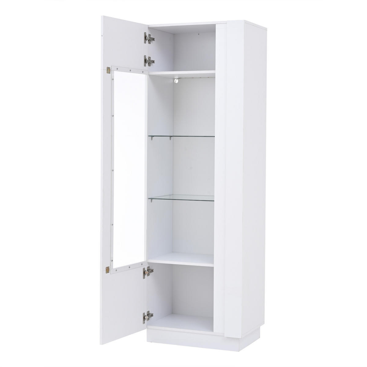VITRINE LED Hochglanz Acryl Tür 3 Glasböden Weiß 180cm Highboard - Weiß, Holzwerkstoff (60/180/40cm) - FLIEKS