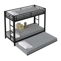 ETAGENBETT 90/200 cm aus Metall mit Ausziehbett und hohem Sicherheitsgeländer, Schwarz - Schwarz, Metall (90/200cm) - Redom