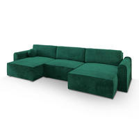 WOHNLANDSCHAFT FENTO M Grün Velours-Stoff mit Schlaffunktion - Grün, Holz (347/90/148cm) - MASSENO