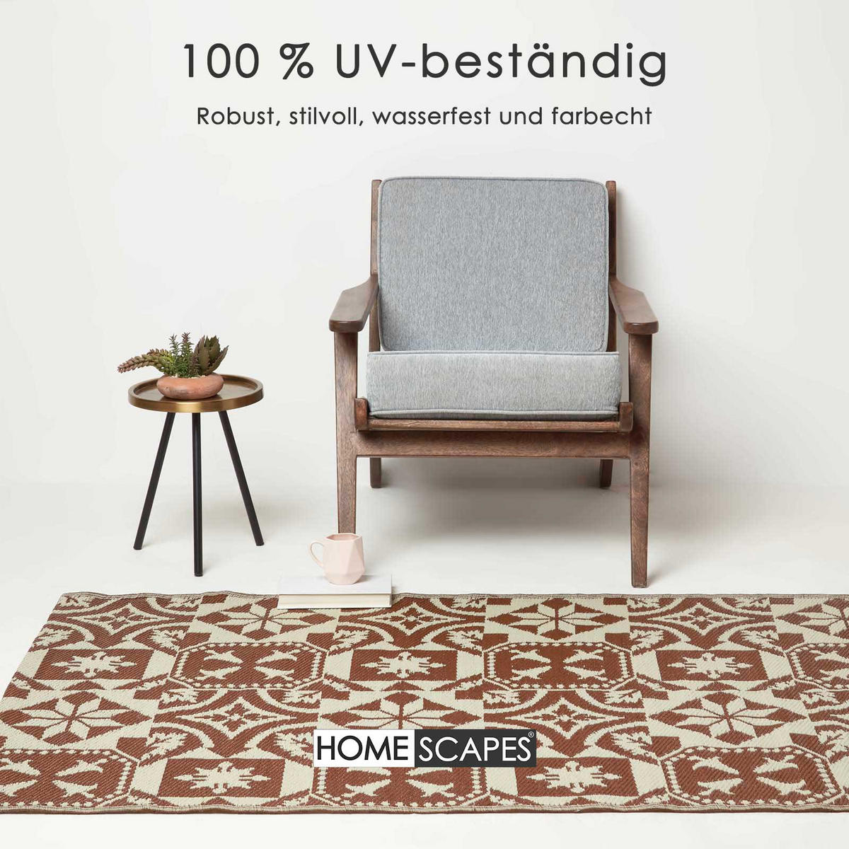 OUTDOORTEPPICH Kachel-Muster 120/180 cm - Braun, Kunststoff (122/182cm) - Homescapes