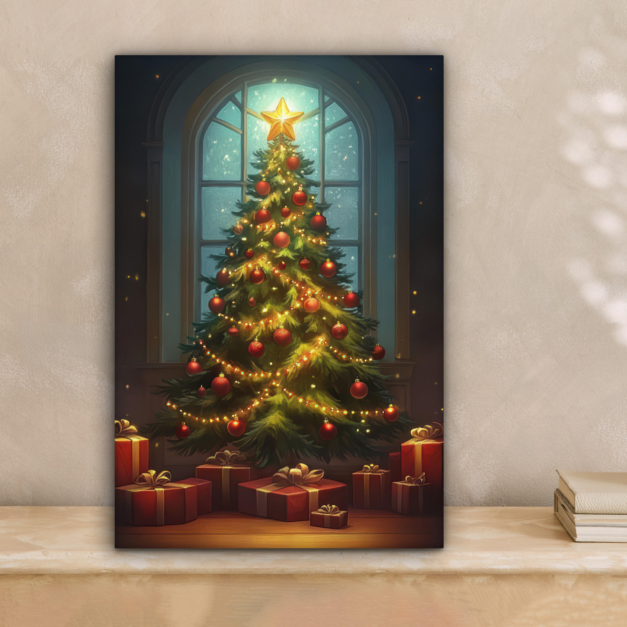 LEINWANDBILD Weihnachtsbaum - Geschenk - Winter 20x30 cm - Grün, Textil (20/30cm) - MuchoWow