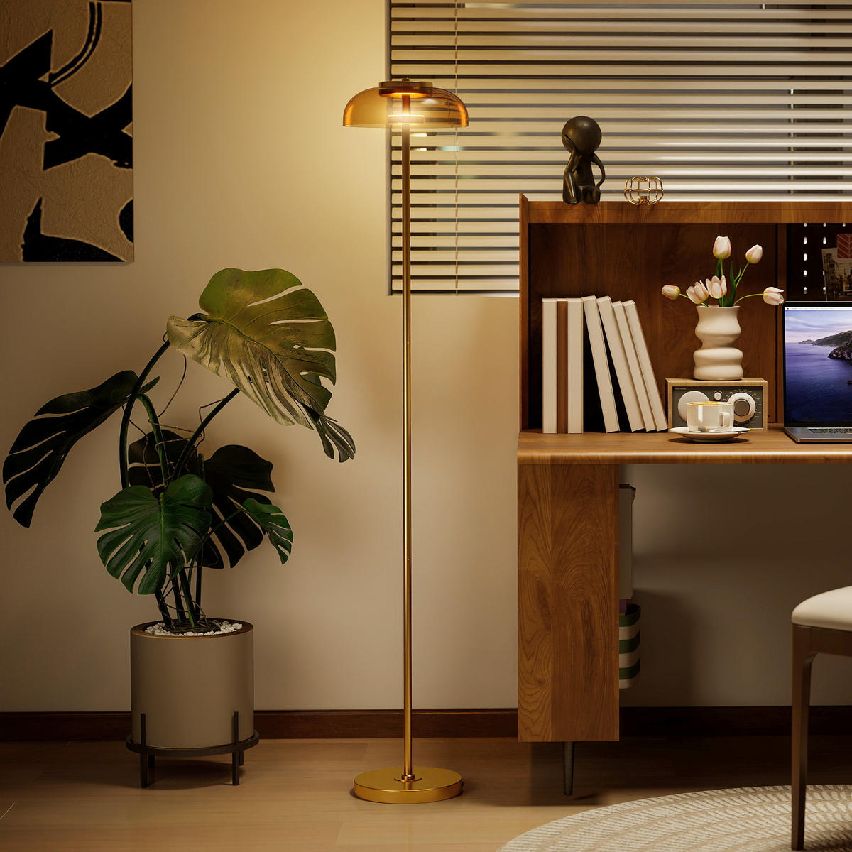 STEHLAMPE warmem Licht Led Fußschalter - Goldfarben, Metall (25/25/134cm) - HOMCOM