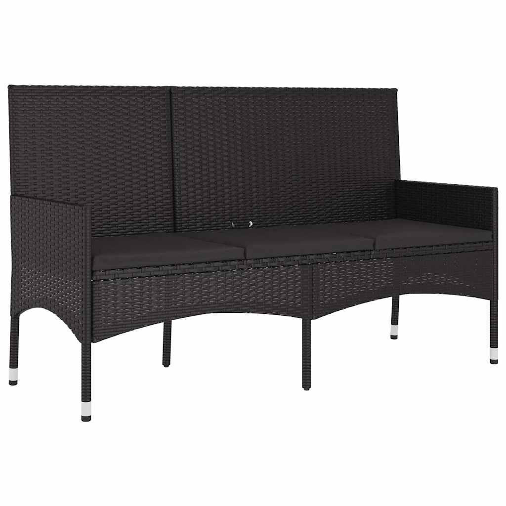 GARTENBANK 3-Sitzer mit Kissen Schwarz Poly Rattan - Schwarz, Holz (140/85/51cm) - furnicato